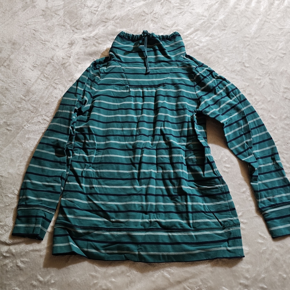 LL Bean Green Striped Long Sleeve Shirt